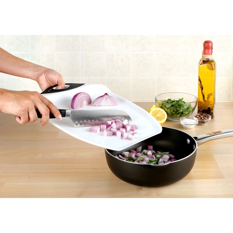 Dexas Chop & Scoop Cutting Board, 11 by 15 inches, White with Black Handle - Image 3