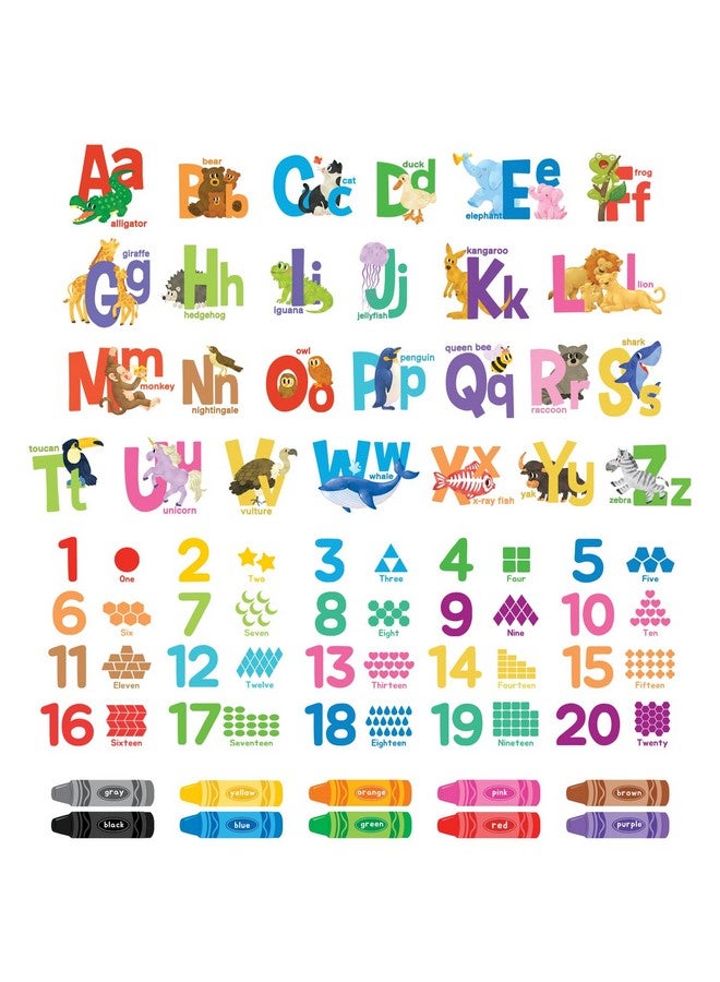 DECOWALL DS9-8091 Alphabet Numbers Crayon Wall Stickers Decals Kids Peel and Stick Removable Room Décor Letter ABC Classroom playroom Decorations - Image 1