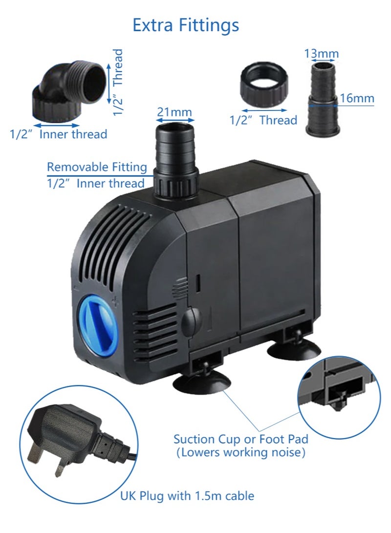 هينجبو مضخة نافورة مضخة مياه غاطسة لحديقة نافورة حوض أسماك مروحة تبريد المياه بما في ذلك إسفنجة الترشيح HJ-2200 60 هرتز - Image 5