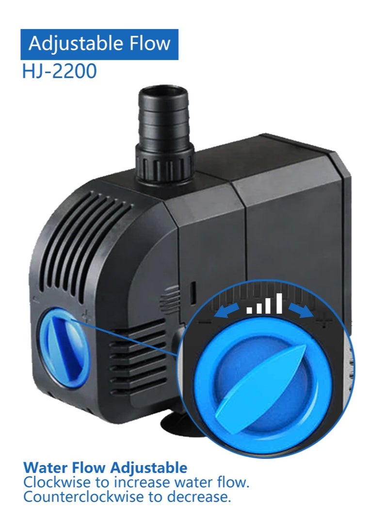 هينجبو مضخة نافورة مضخة مياه غاطسة لحديقة نافورة حوض أسماك مروحة تبريد المياه بما في ذلك إسفنجة الترشيح HJ-2200 60 هرتز - Image 2