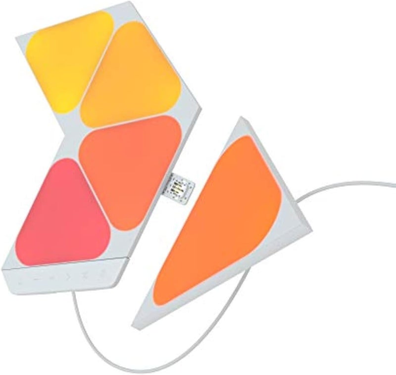 مجموعة بدء صغيرة Nanoleaf Shapes Triangles - نظام ألواح LED ذكي مع واي فاي ومشغل موسيقى، ديكور فوري للجدران، للاستخدام المنزلي أو المكتبي، أكثر من 16 مليون لون، استهلاك منخفض للطاقة - أبيض - 5 عبوات