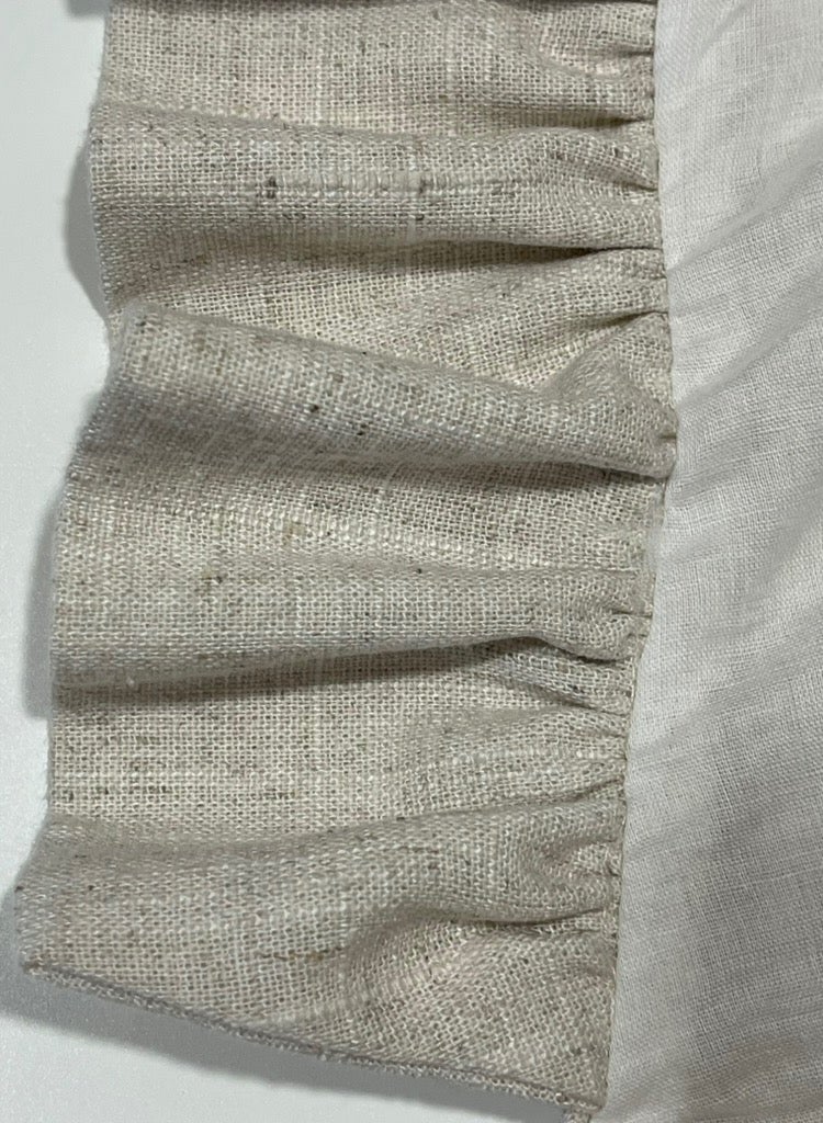 SOLOBUY Linen Dress, Light Beige, Cotton Lining, Ruffle Collar, Slits, Loose Fit, Ruffle Sleeves  - Image 5