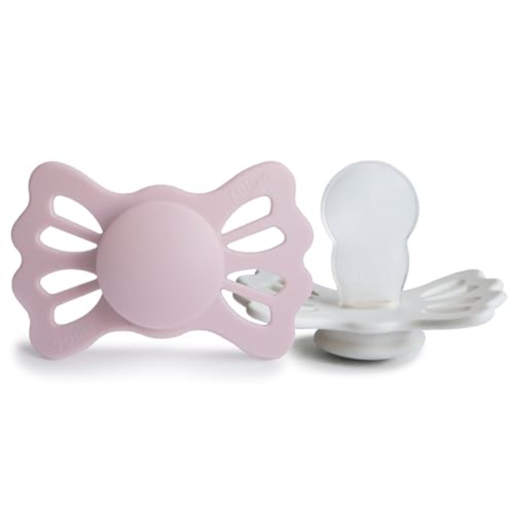 Lucky Symmetrical Pacifier Pack of 2 Silicone Soother Dummy BPA-Free Made in Denmark Symmetrical SilkySoft Nipple Primrose/Silver Gray (6-18 Months )