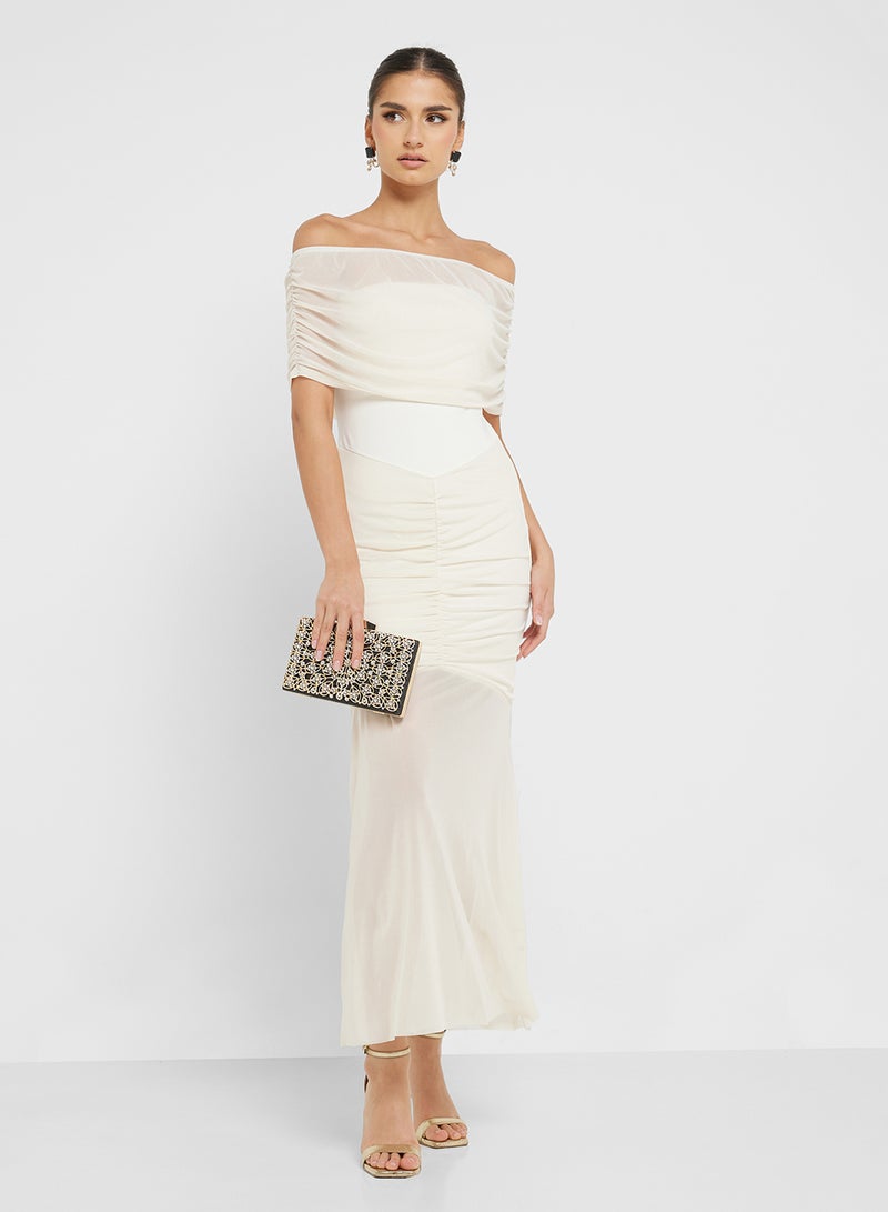 Ginger Off Shoulder Ruched Detail Sheer Maxi Dress - Image 1