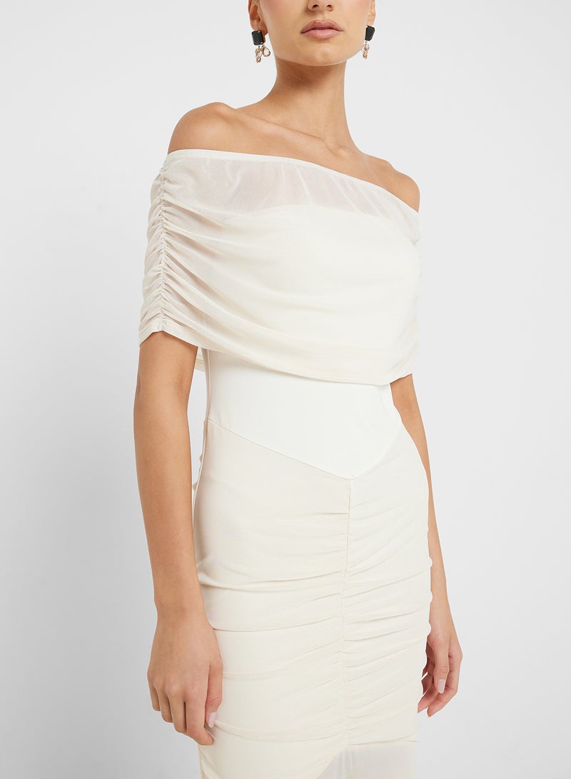 Ginger Off Shoulder Ruched Detail Sheer Maxi Dress - Image 3