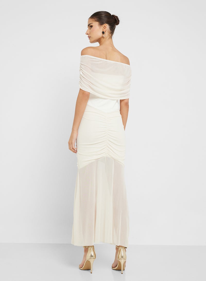 Ginger Off Shoulder Ruched Detail Sheer Maxi Dress - Image 2