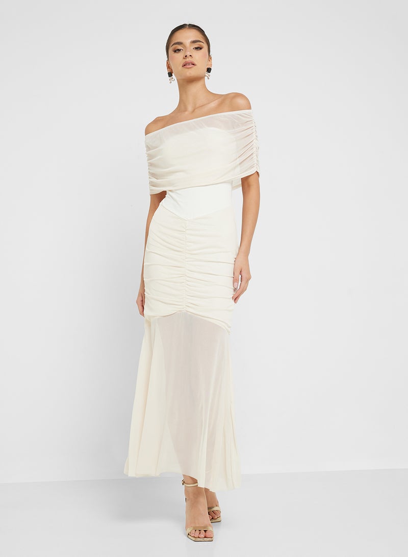 Ginger Off Shoulder Ruched Detail Sheer Maxi Dress - Image 4