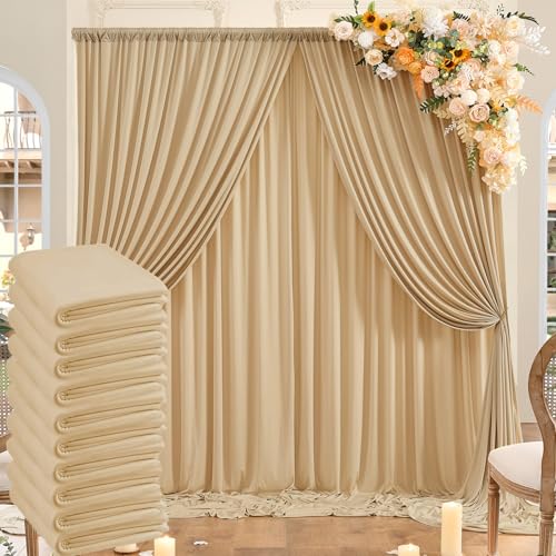 NSSONBEN 50ftx10ft Wrinkle Free Champagne Backdrop Curtains for Parties, 10 Panels 5x10ft Thick Polyester Backdrop Drapse for Weddings Birthday Photography Background Curtains - Image 1