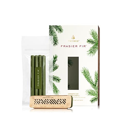 Thymes Frasier Fir Car Diffuser Kit + Refills – Vent Clip Air Freshener + 4 Frasier Fir Diffuser Reeds – Car Air Fresheners with Fresh Scent – Long-Lasting Fragrance - Image 1