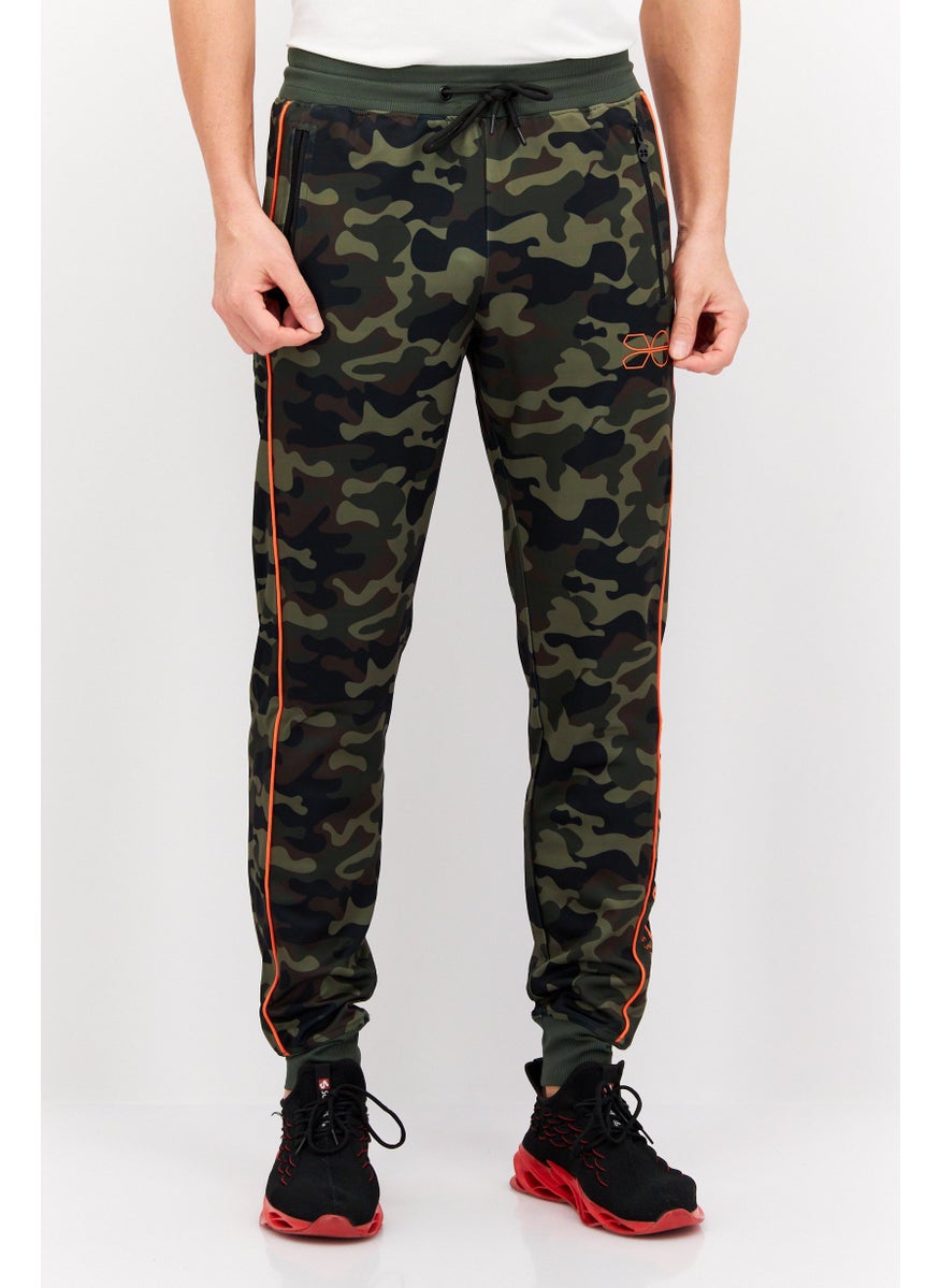 CROSSHATCH Men Drawstring Camouflage Jogger Pants, Green  - Image 1