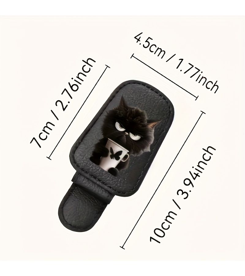 Beige Magnetic Car Sun Visor Glasses Holder Ticket Clip With Cute Kitten Design Hands Free Fashion Suitable For Vehicles - Image 2