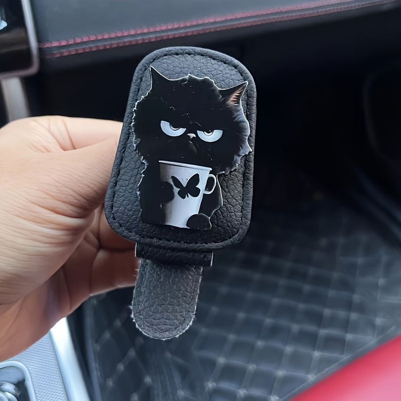 Beige Magnetic Car Sun Visor Glasses Holder Ticket Clip With Cute Kitten Design Hands Free Fashion Suitable For Vehicles - Image 4