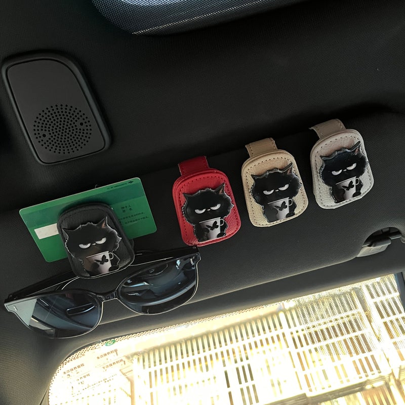 Beige Magnetic Car Sun Visor Glasses Holder Ticket Clip With Cute Kitten Design Hands Free Fashion Suitable For Vehicles - Image 3