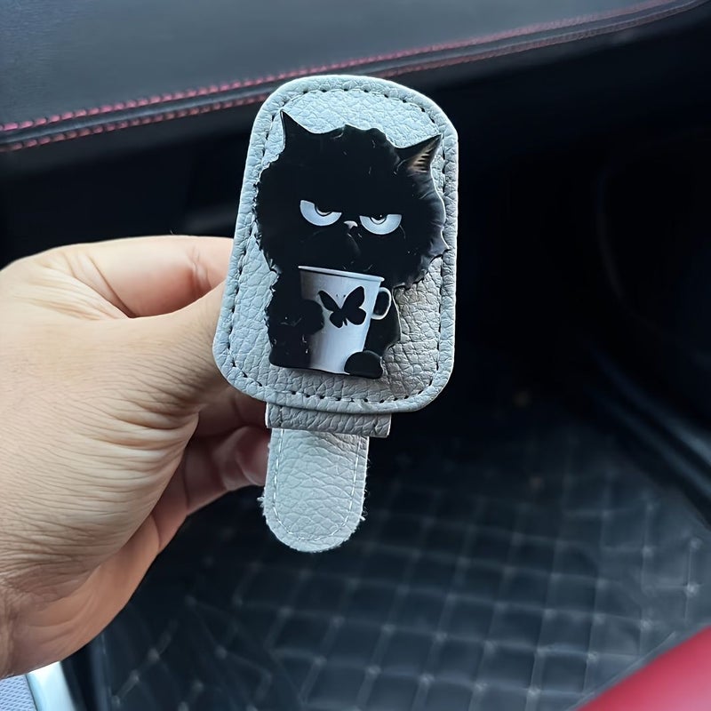 Beige Magnetic Car Sun Visor Glasses Holder Ticket Clip With Cute Kitten Design Hands Free Fashion Suitable For Vehicles - Image 5