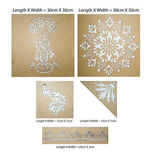 SWAGSTATION Floating Rangoli Mandala Big Size Rangoli Making Tools Kit, Rangoli Stencils Big Size - Set of 5 Stencil, 6 Rangoli Powder Colors Bottles- Multicolour - Image 3