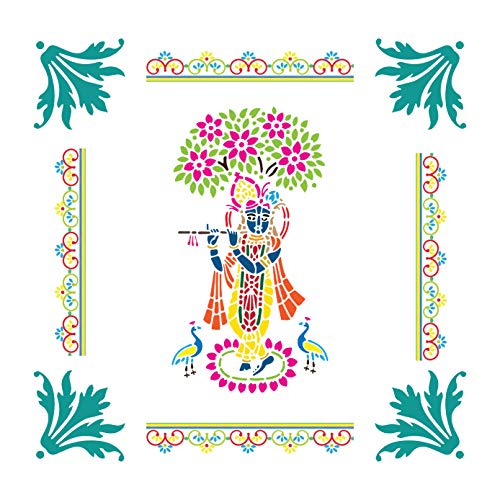 SWAGSTATION Floating Rangoli Mandala Big Size Rangoli Making Tools Kit, Rangoli Stencils Big Size - Set of 5 Stencil, 6 Rangoli Powder Colors Bottles- Multicolour - Image 4
