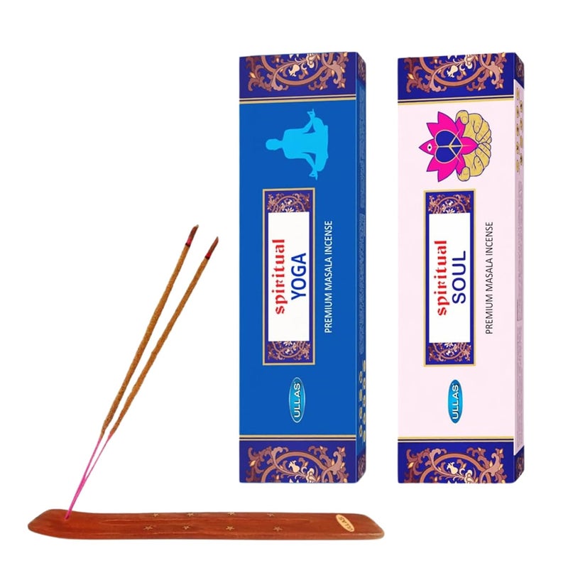Nariele Spiritual Agarbathi by Ullas Incense Sticks Yoga Agarbathi with Woody Fragrance 100Gm and Soul Agarbathi with Floral Fragrance 100Gm Combo Pack Free Agarbathi Stand with Each Pack - Image 1