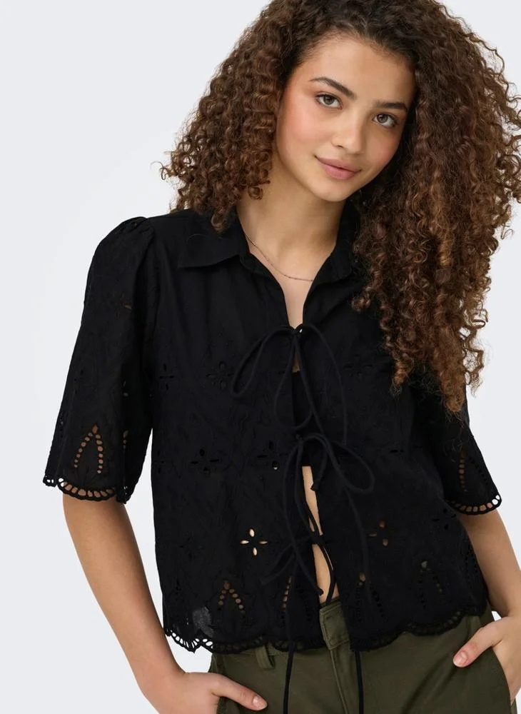 Only  Short-Sleeve Embroidered Bow Top for Women | Best Price UAE