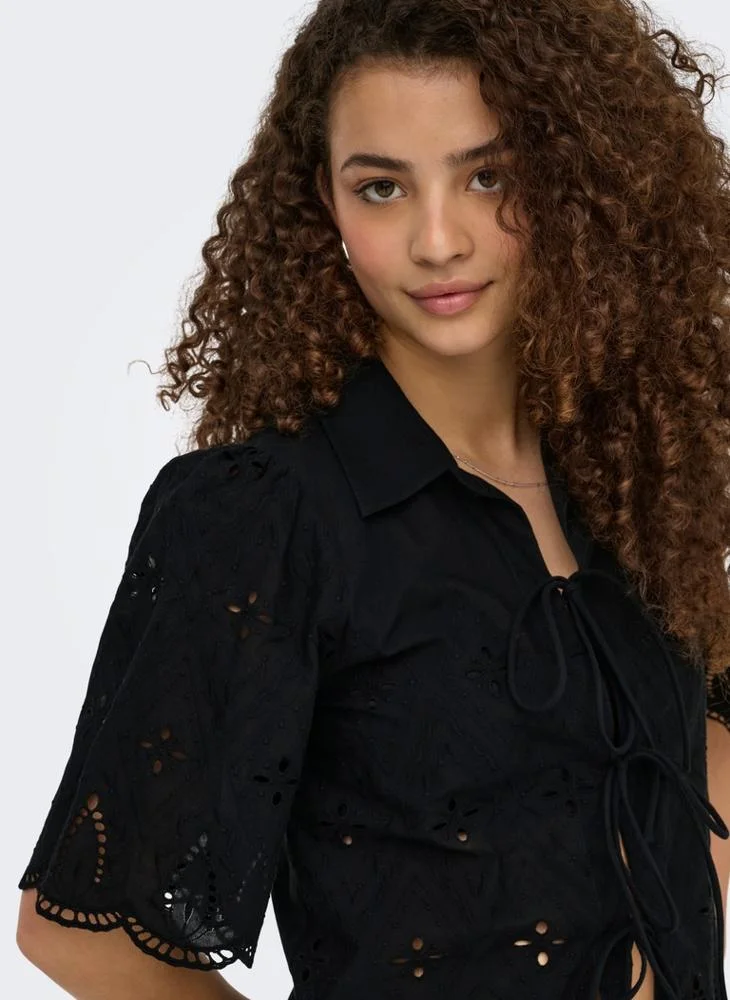 Only  Short-Sleeve Embroidered Bow Top for Women | Best Price UAE