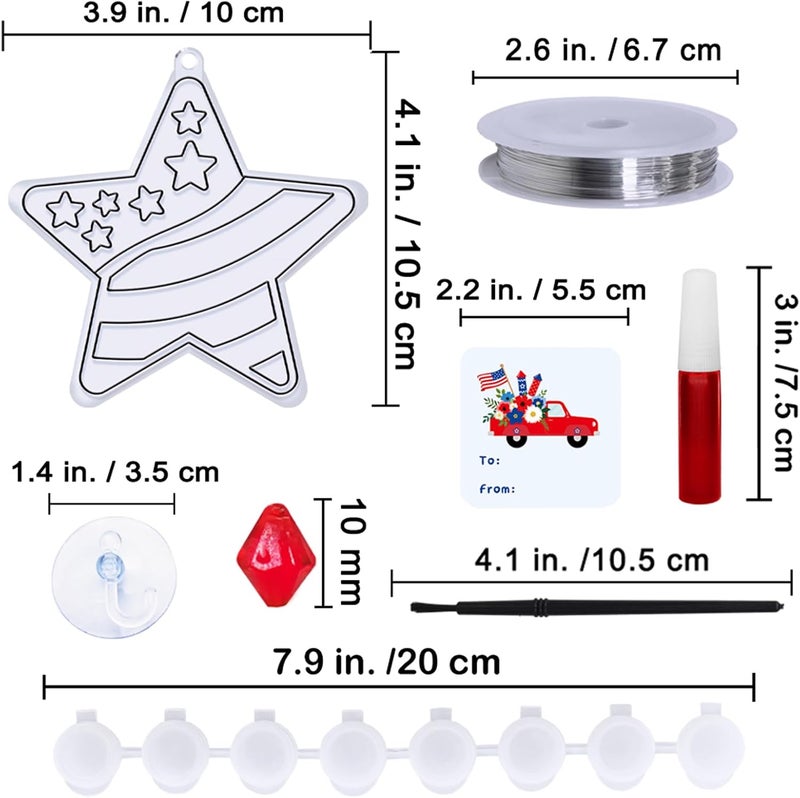 Winlyn 24 Sets Patriotic Suncatcher Ornaments Decoration DIY Window Paint Art Sticker Craft Kit American Star Heart Sunflower Butterfly Suncatchers for Kids Classroom Patriotic 4th of July Party Art Project - Image 4
