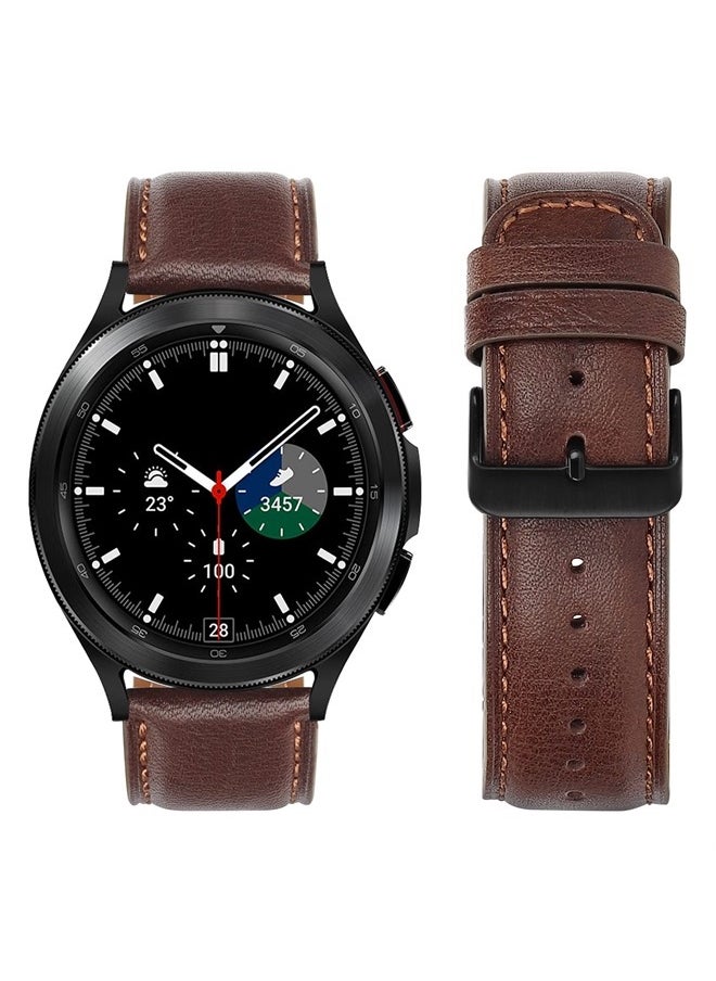 Tasikar - 20mm Leather Bands Compatible with Samsung Galaxy Watch 6/5/4 Band/Watch 6 Classic 43mm 47mm/Watch 5 Pro Band, Genuine Leather Strap Bracelet for Galaxy Watch 4 Classic/Watch 3, Dark Brown - Image 1