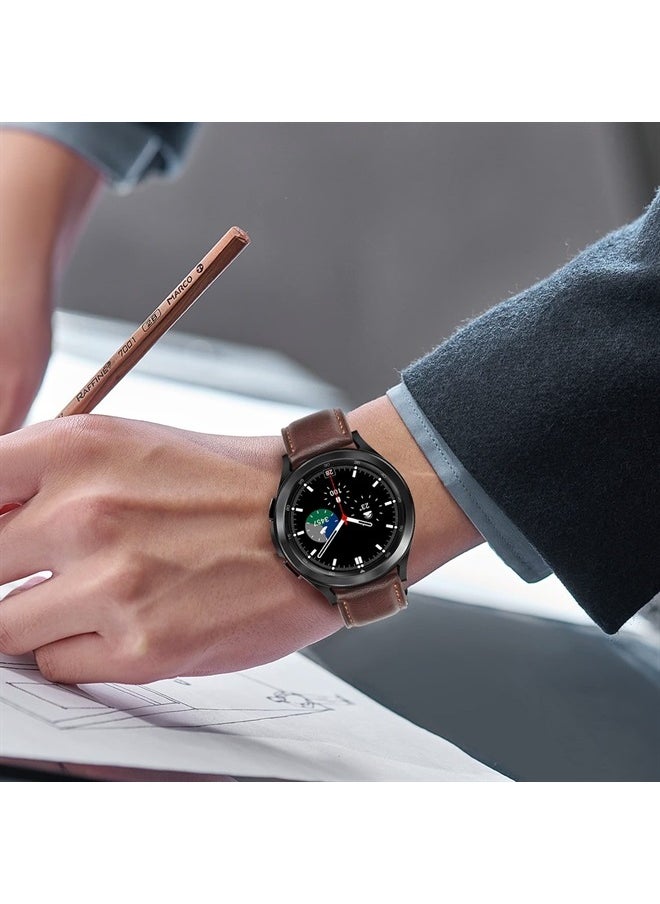 Tasikar - 20mm Leather Bands Compatible with Samsung Galaxy Watch 6/5/4 Band/Watch 6 Classic 43mm 47mm/Watch 5 Pro Band, Genuine Leather Strap Bracelet for Galaxy Watch 4 Classic/Watch 3, Dark Brown - Image 1