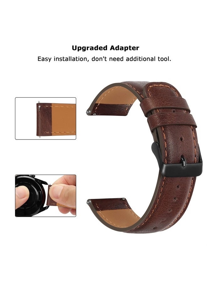 Tasikar - 20mm Leather Bands Compatible with Samsung Galaxy Watch 6/5/4 Band/Watch 6 Classic 43mm 47mm/Watch 5 Pro Band, Genuine Leather Strap Bracelet for Galaxy Watch 4 Classic/Watch 3, Dark Brown - Image 1