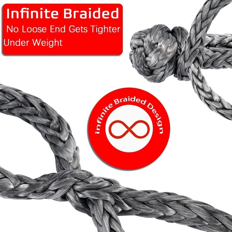 SCHTUMPA Soft Shackle Synthetic Road Recovery Rope 7/16' X 22 Inch (57,000LBS) Breaking Strength for Sailing SUV ATV 4X4 Truck Jeep 2 Pack -Safer Than Metal Shack, Metallic Black - Image 3
