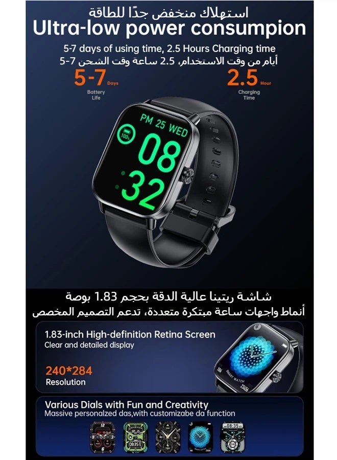 ريماكس ساعة WATCH20 الذكية المقاومة للماء بمعيار IP68، شاشة 1.83 بوصة عالية الدقة بالكامل، ساعة رياضية، مكالمات بلوتوث، مراقبة معدل ضربات القلب، مراقبة النوم، عمر بطارية طويل، متوافقة مع أجهزة أندرويد وiOS، لون فضي - Image 2