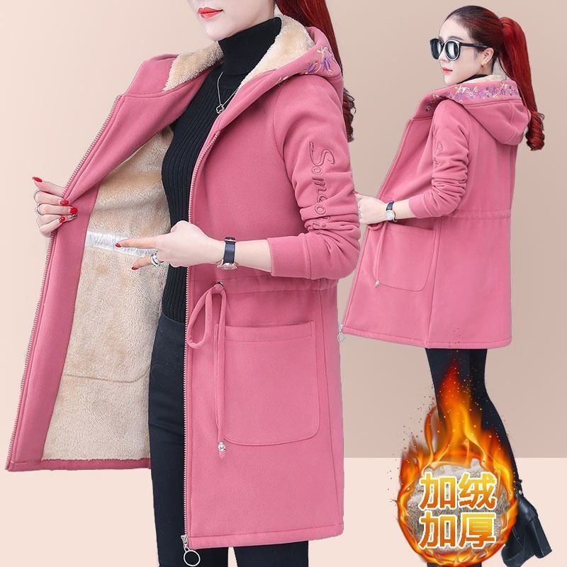 Women'S Mid-Length Velvet Jacket 2021 New Trendy Loose Thickeneded Winter Hooded Large Size Cardigan Sweatshirt - Image 1