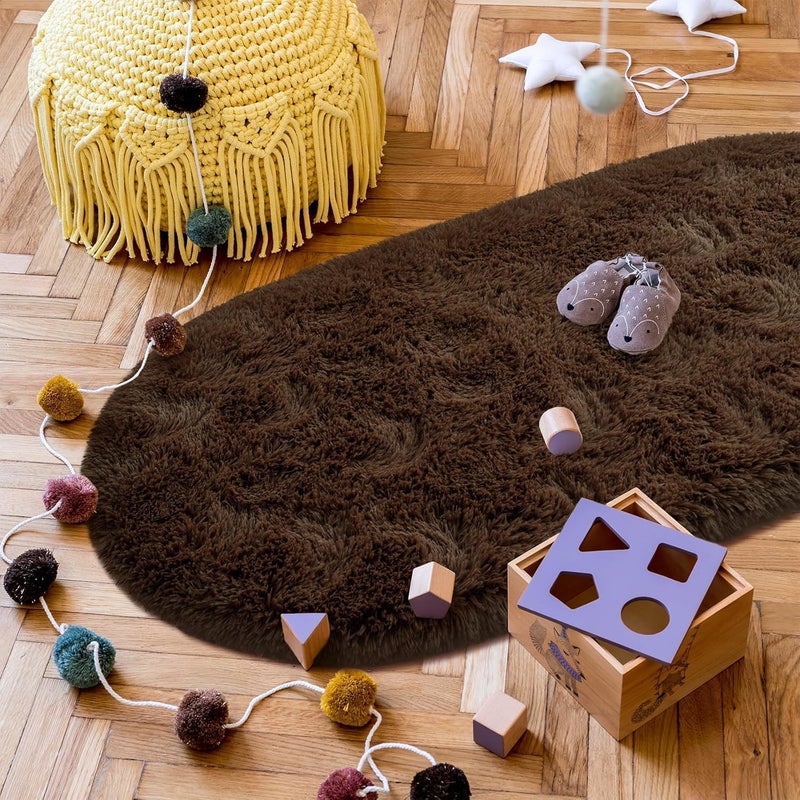 Moofcy Solid Color Area Rug – Soft Plush Carpet for Living Room, Bedroom, Kids Room, Kitchen – Multiple Sizes, Shapes & Colors – Non-Slip, Easy to Clean Modern Floor Rug - (Coffee, Oval, 3x5 feet) - Image 3