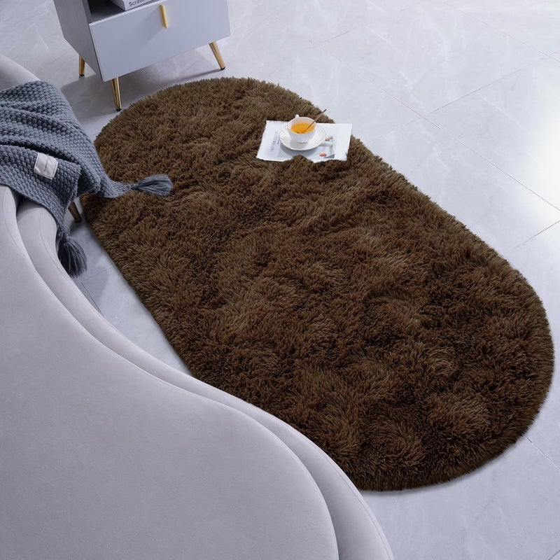 Moofcy Solid Color Area Rug – Soft Plush Carpet for Living Room, Bedroom, Kids Room, Kitchen – Multiple Sizes, Shapes & Colors – Non-Slip, Easy to Clean Modern Floor Rug - (Coffee, Oval, 3x5 feet) - Image 4