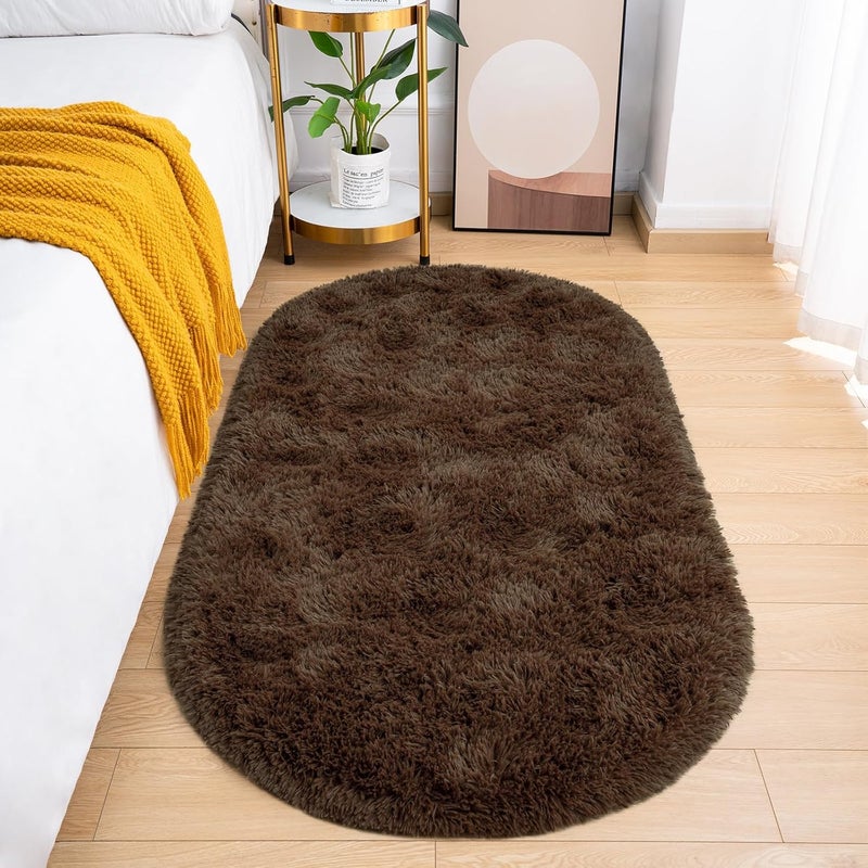 Moofcy Solid Color Area Rug – Soft Plush Carpet for Living Room, Bedroom, Kids Room, Kitchen – Multiple Sizes, Shapes & Colors – Non-Slip, Easy to Clean Modern Floor Rug - (Coffee, Oval, 3x5 feet) - Image 1
