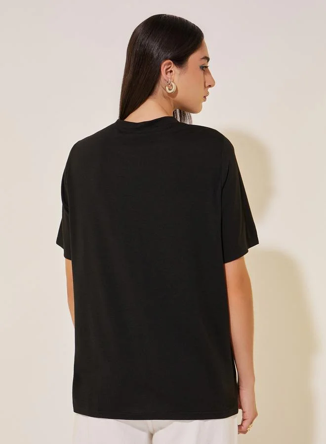 Take Two Embroidered Round Neck Regular Fit T-Shirt