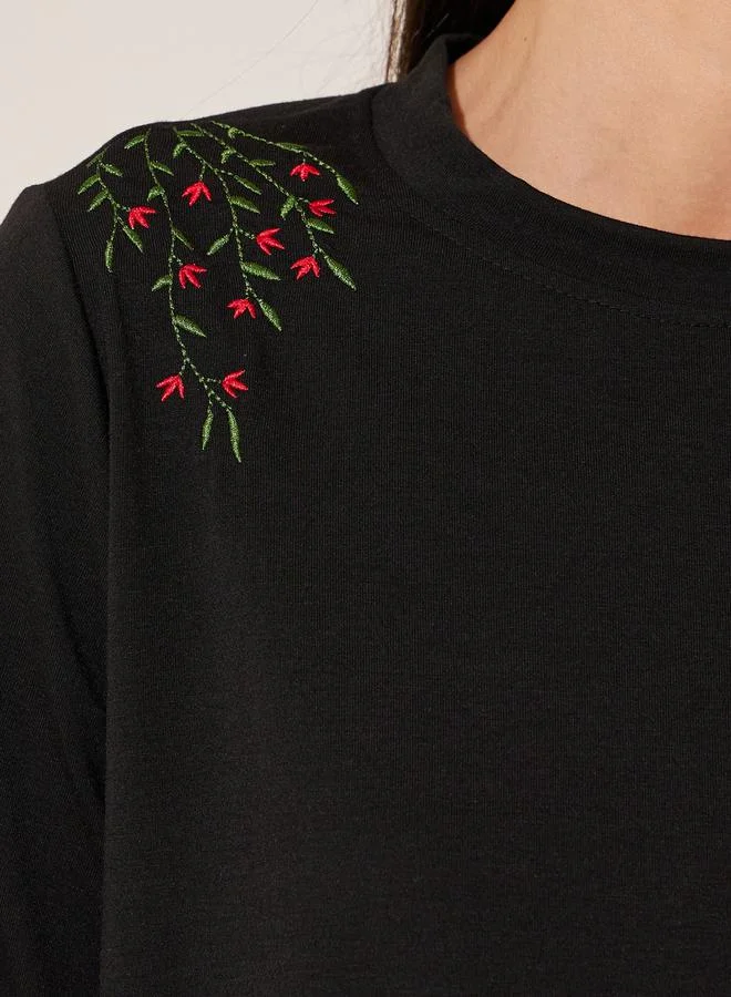 Take Two Embroidered Round Neck Regular Fit T-Shirt