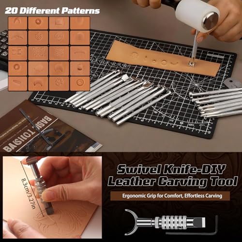 CBHGFEA Leather Working Kit, Leather Working Tools and Crafting Kit with Custom Storage Bag, Engraving, Cutting, Sewing, Stamping, Sanding Supplies for DIY Handicraft Making and Repair - Image 4