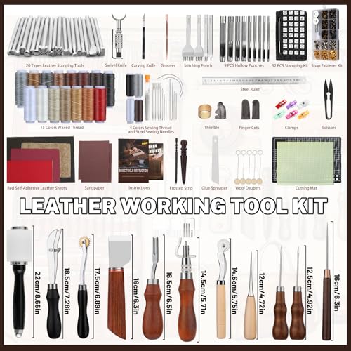 CBHGFEA Leather Working Kit, Leather Working Tools and Crafting Kit with Custom Storage Bag, Engraving, Cutting, Sewing, Stamping, Sanding Supplies for DIY Handicraft Making and Repair - Image 2