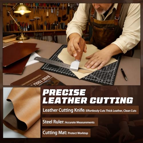 CBHGFEA Leather Working Kit, Leather Working Tools and Crafting Kit with Custom Storage Bag, Engraving, Cutting, Sewing, Stamping, Sanding Supplies for DIY Handicraft Making and Repair - Image 3
