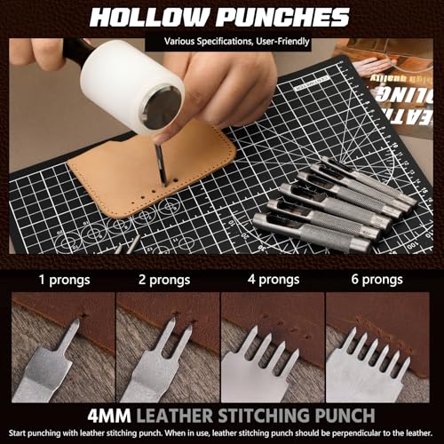 CBHGFEA Leather Working Kit, Leather Working Tools and Crafting Kit with Custom Storage Bag, Engraving, Cutting, Sewing, Stamping, Sanding Supplies for DIY Handicraft Making and Repair - Image 5