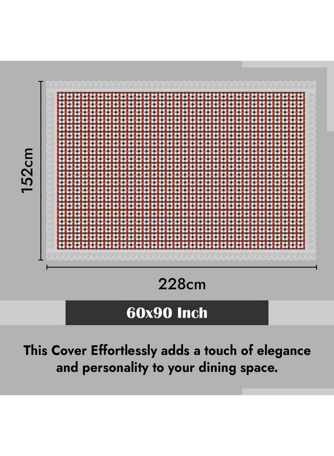 Kuber Industries Dining Table Cover | PVC 6-Seater Table Cloth Cover | Table Protector Cover | Table Cover for Dining Table | New Barik Check Table Cover | 60x90 Inch | DTC | Red - Image 3