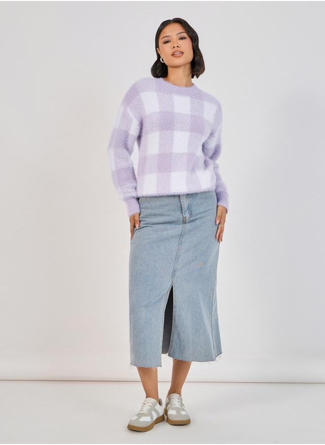 Regular Fit Regular Length Fuzzy Yarn Checked Sweater - pzsku/Z0E2B209D66EBBADBEB0FZ/45/_/1732177913/8687d9e6-48c0-48a5-9f02-d9b7e9cff91b