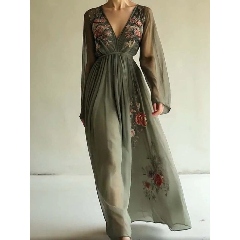Digital Print Long Sleeve Maxi Dress - Image 2