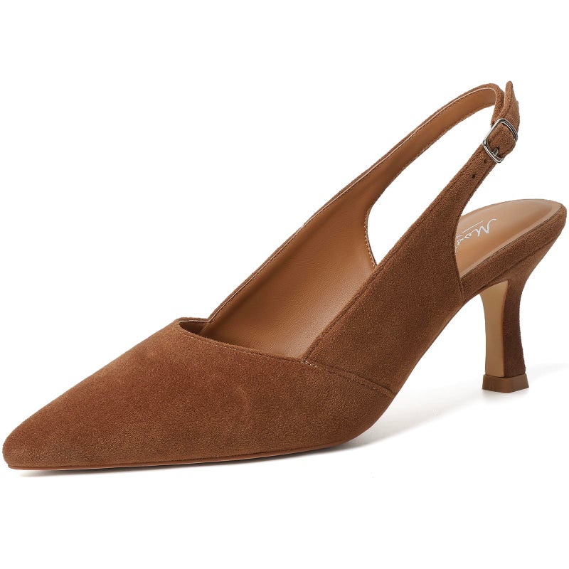 Mostrin Brown Kitten Heels for Women Suede Slingback Pointed Closed Toe Heels Womens Pumps Shoes for Wedding, Party, Commuting Size 8 - Image 1