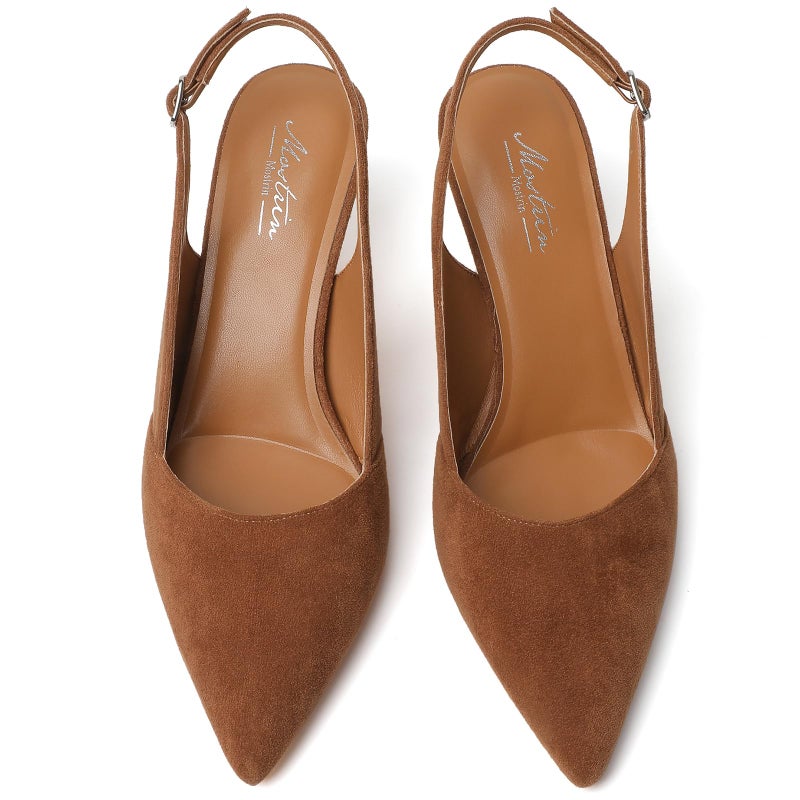 Mostrin Brown Kitten Heels for Women Suede Slingback Pointed Closed Toe Heels Womens Pumps Shoes for Wedding, Party, Commuting Size 8 - Image 5