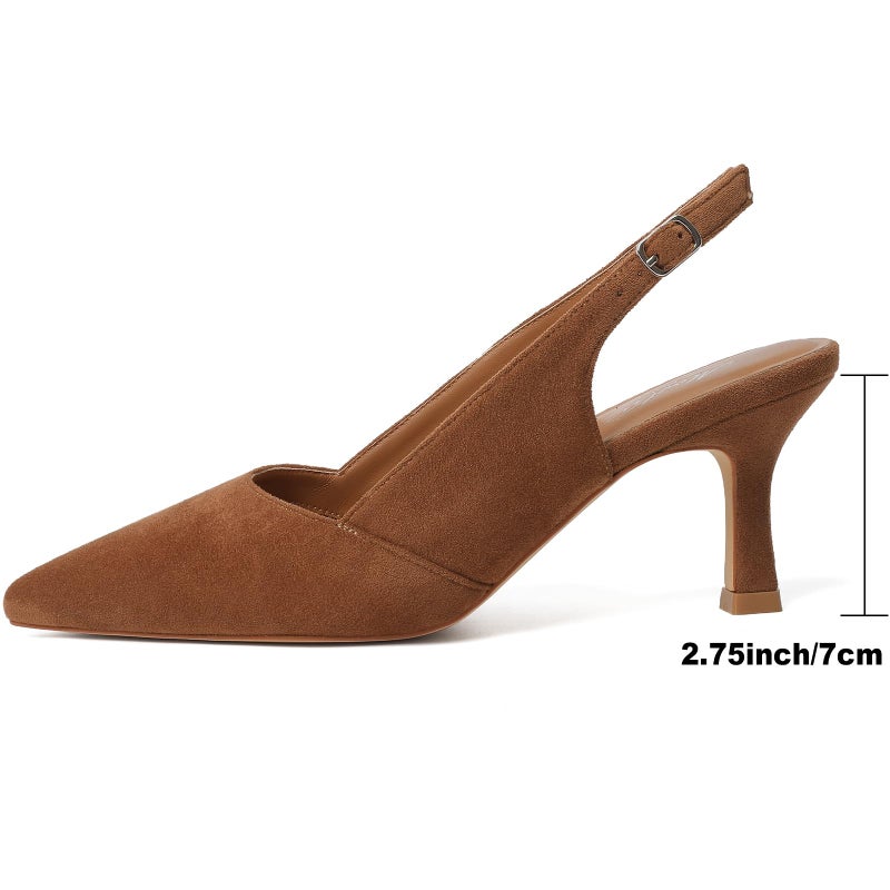 Mostrin Brown Kitten Heels for Women Suede Slingback Pointed Closed Toe Heels Womens Pumps Shoes for Wedding, Party, Commuting Size 8 - Image 2