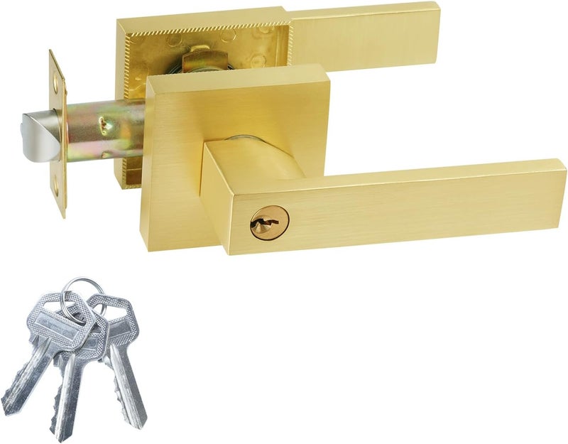 قفل مقبض ثلاثي الألواح، مقبض قفل لباب خشبي غرفة لسان وحيد منزلي لشقة، مقبض قفل لباب من الألومنيوم، ذهبي - Image 1