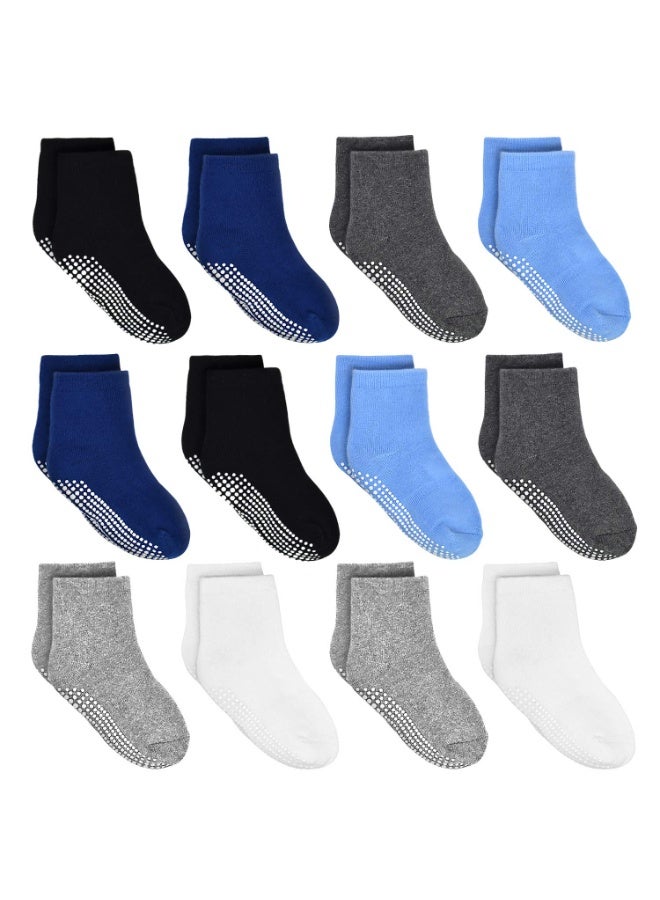 Kids Non-Slip Grip Socks, 12 Pairs Anti-Skid for Toddlers 1-3 Years, Assorted Colors - Image 1