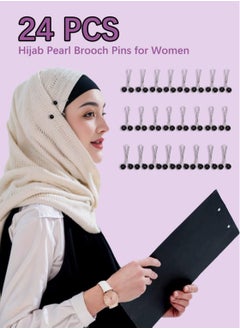 GMORO 24 Pcs Hijab Simulated Pearl Brooch Pins for Women,Headscarf Hijab U Clips,Faux Pearl Scarf Clips Pin-Less Scarf Clips,Scarf Brooch Pin Headscarf Shawl Lady Scarf Hijab Clips-Black  - Image 3