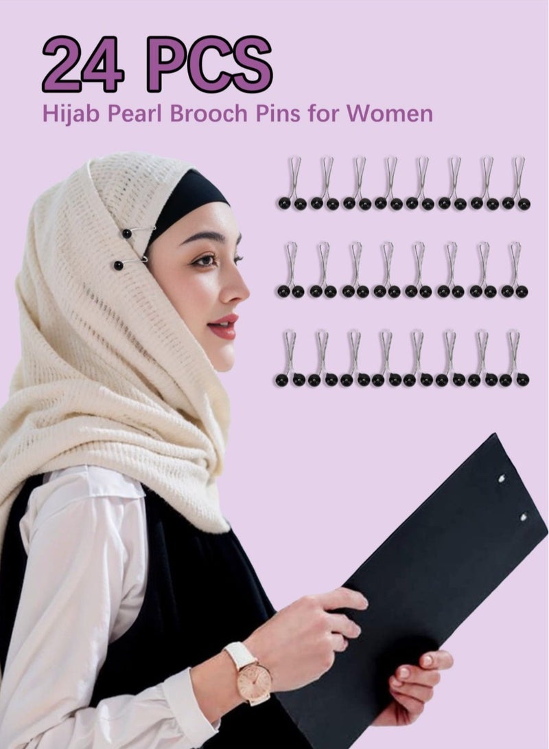 GMORO 24 Pcs Hijab Simulated Pearl Brooch Pins for Women,Headscarf Hijab U Clips,Faux Pearl Scarf Clips Pin-Less Scarf Clips,Scarf Brooch Pin Headscarf Shawl Lady Scarf Hijab Clips-Black  - Image 3