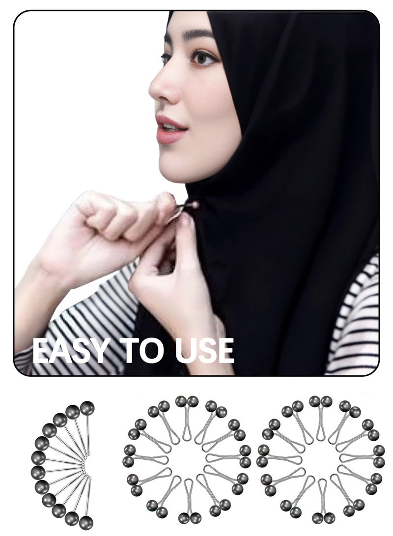 GMORO 24 Pcs Hijab Simulated Pearl Brooch Pins for Women,Headscarf Hijab U Clips,Faux Pearl Scarf Clips Pin-Less Scarf Clips,Scarf Brooch Pin Headscarf Shawl Lady Scarf Hijab Clips-Black  - Image 2
